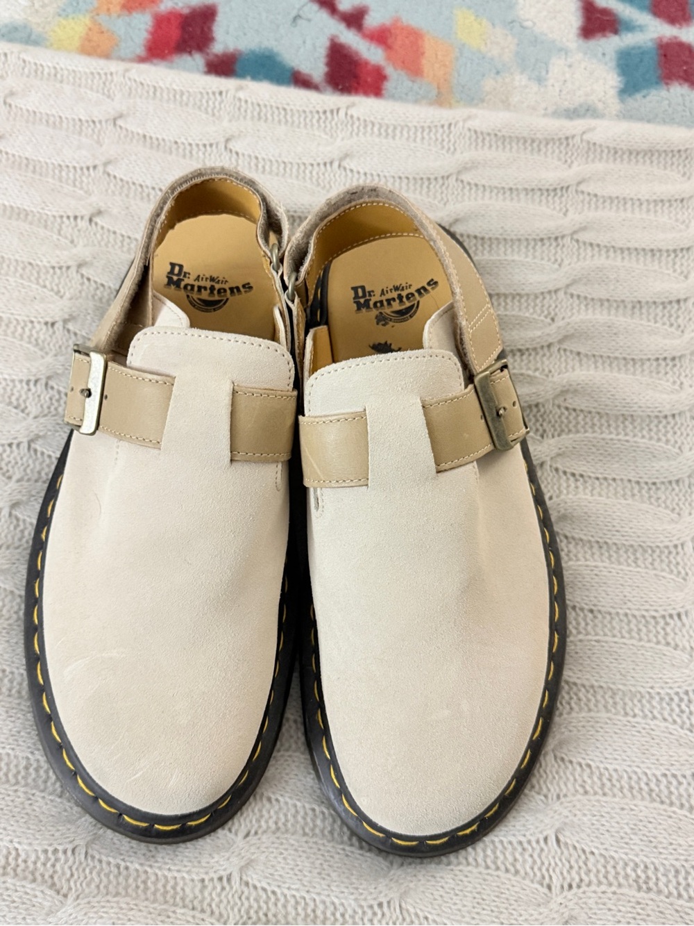Dr. Martens Beige Suede Buckle Sling-Back Loafers